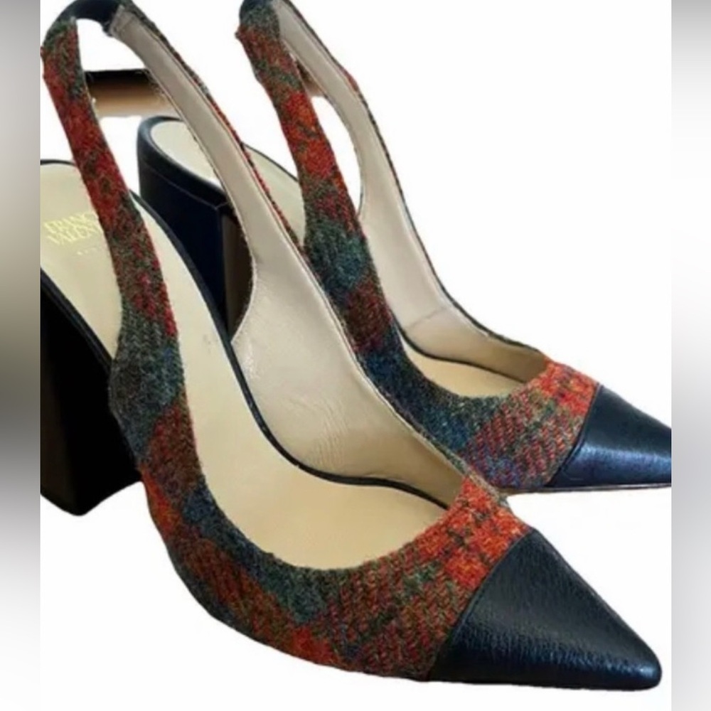 Frances Valentine Sandy Plaid Slingback Block Heel Pumps - NWT / Pristine